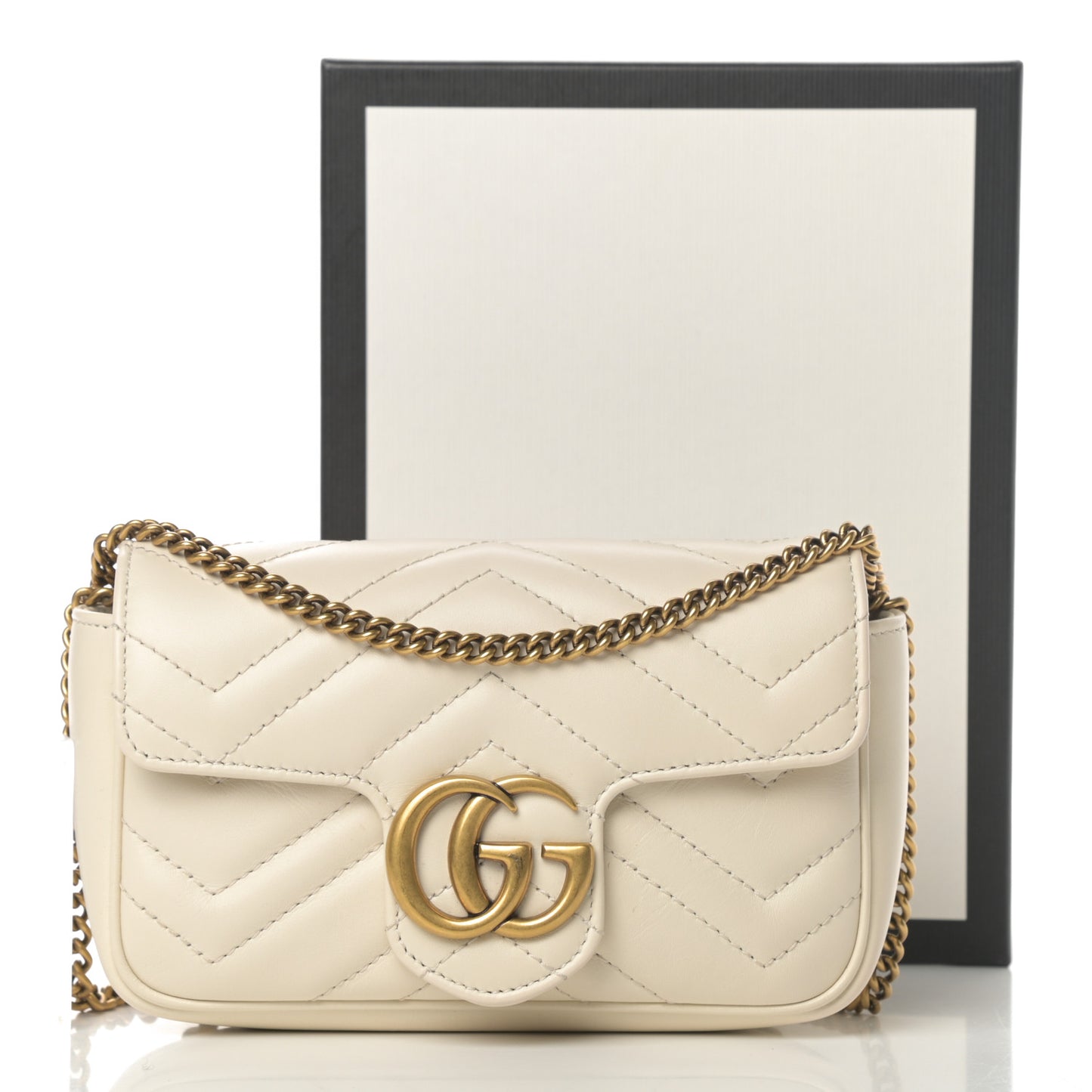 Calfskin Matelasse Super Mini GG Marmont Shoulder Bag White