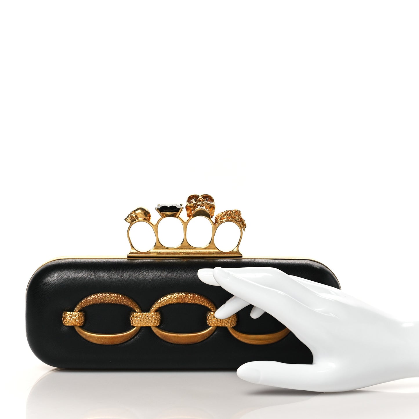 Nappa Chain Knuckle Box Clutch Black