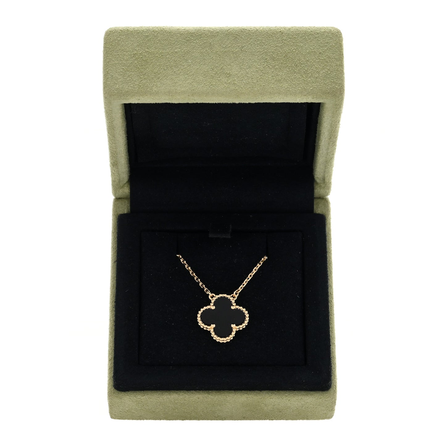 18K Yellow Gold Black Onyx Vintage Alhambra Pendant Necklace