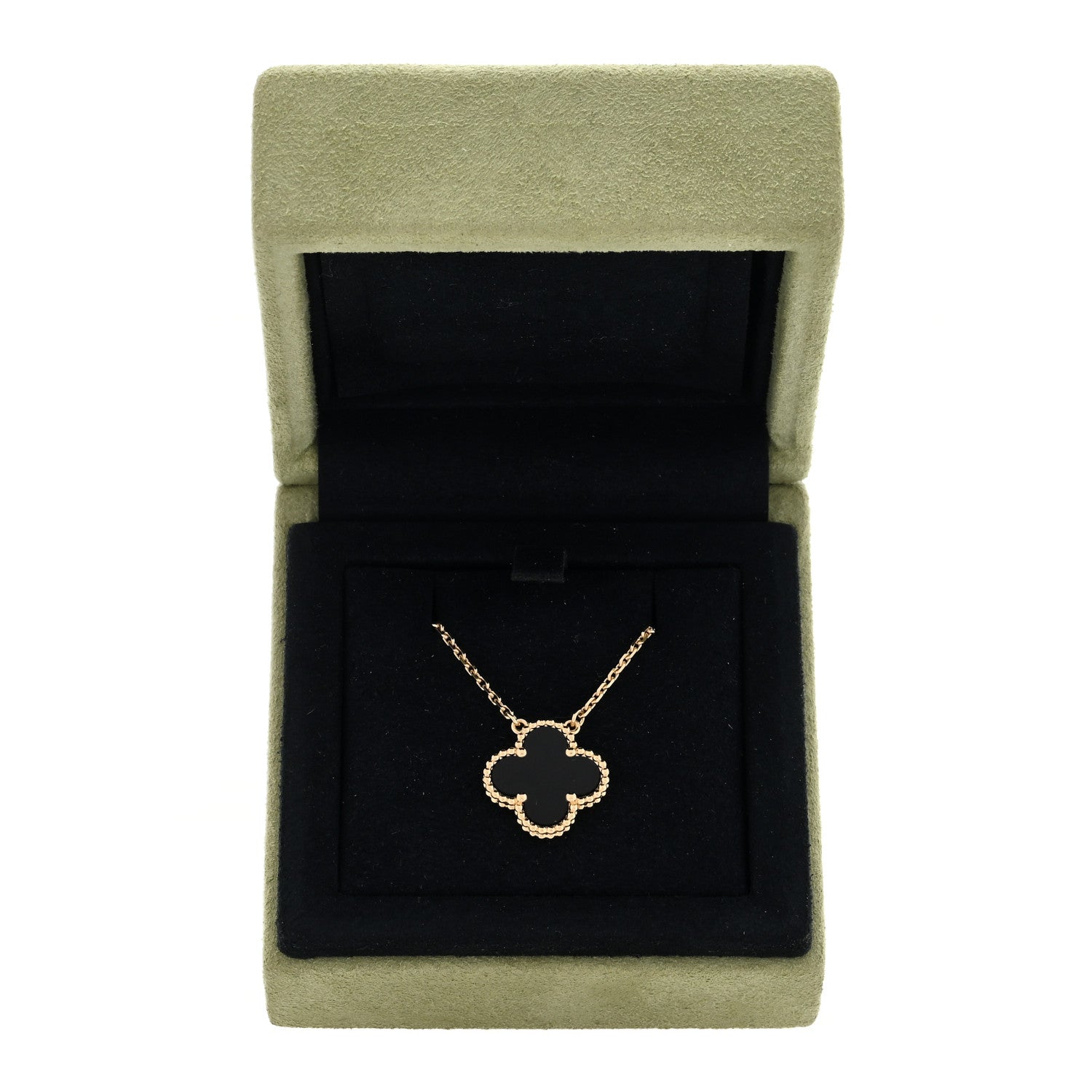 Van Cleef & Arpels 18K Yellow Gold Black Onyx Vintage Alhambra Pendant Necklace 4 of 4