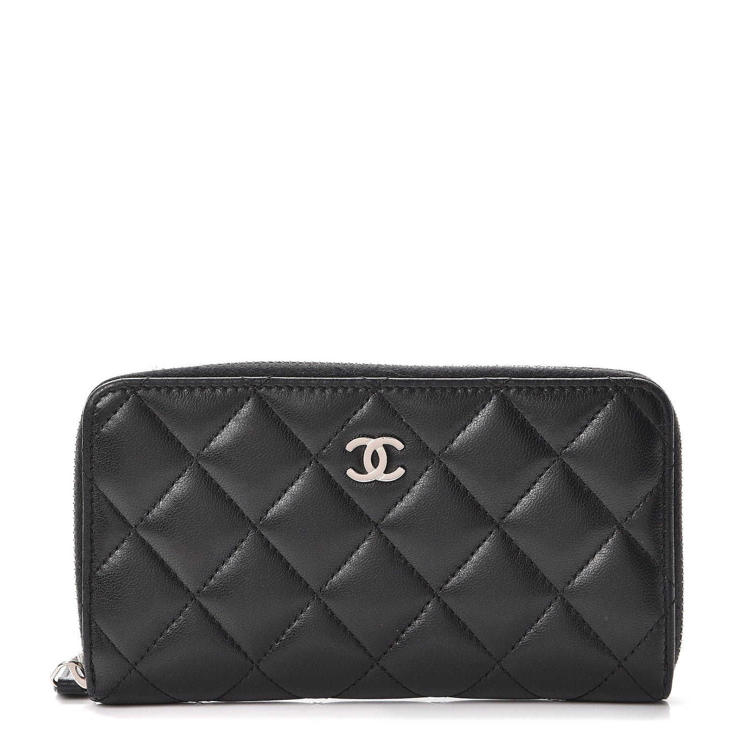Lambskin Quilted Large Gusset Zip Around Wallet Black