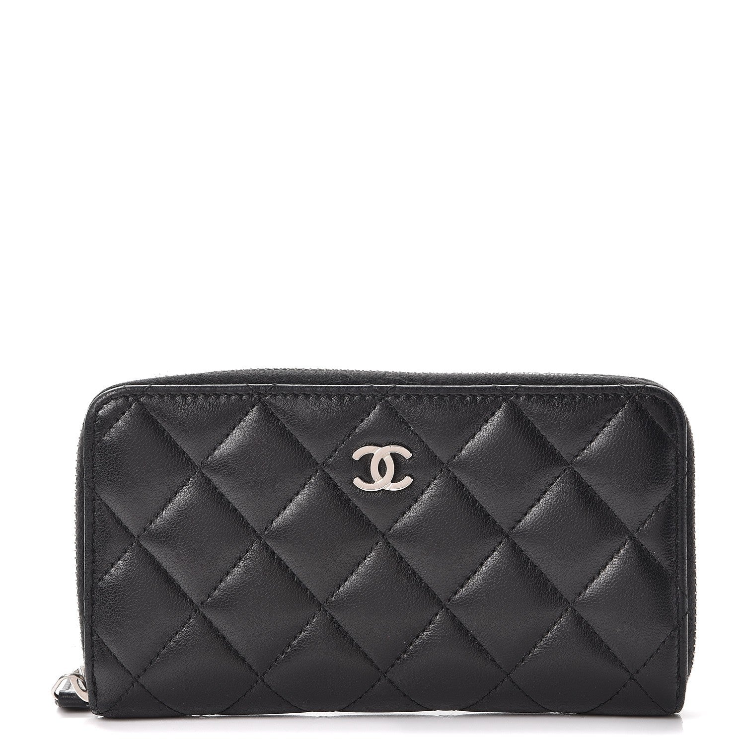 Chanel Lambskin Quilted Large Gusset Zip Around Wallet Black 1 of 12