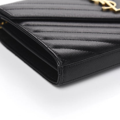 Saint Laurent Grain De Poudre Matelasse Chevron Monogram Chain Wallet Black 7 of 9