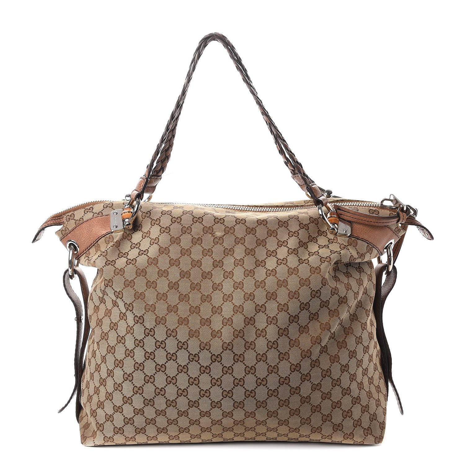 Gucci Monogram Large Bamboo Bar Tassel Shoulder Bag Brown 1 of 18