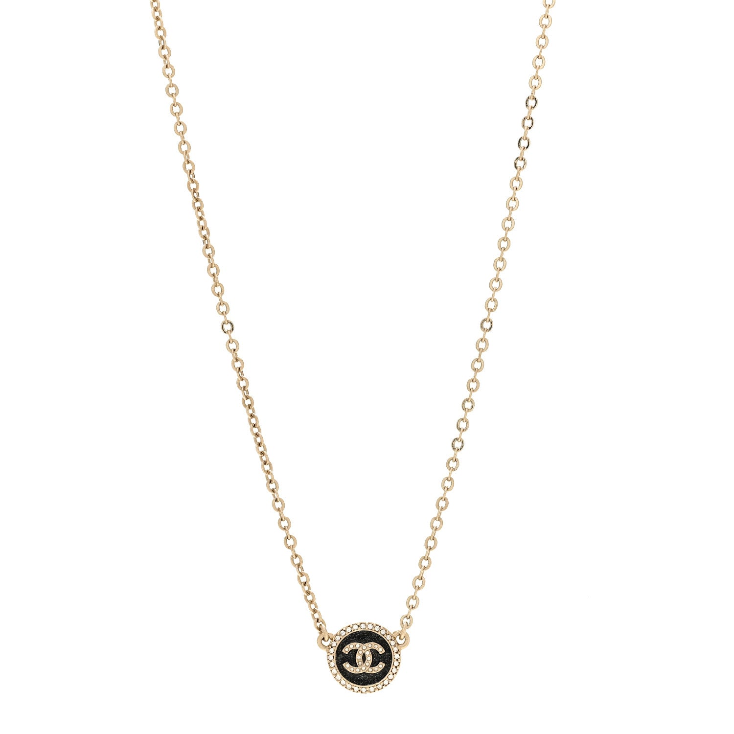 Chanel Metal Resin Crystal CC Necklace Gold Black 1 of 6