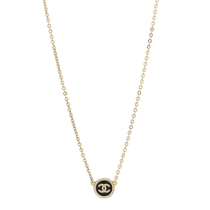 Chanel Metal Resin Crystal CC Necklace Gold Black 1 of 6