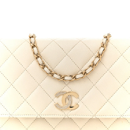 Chanel Caviar Quilted Crystal CC Wallet On Chain WOC White 9 of 15