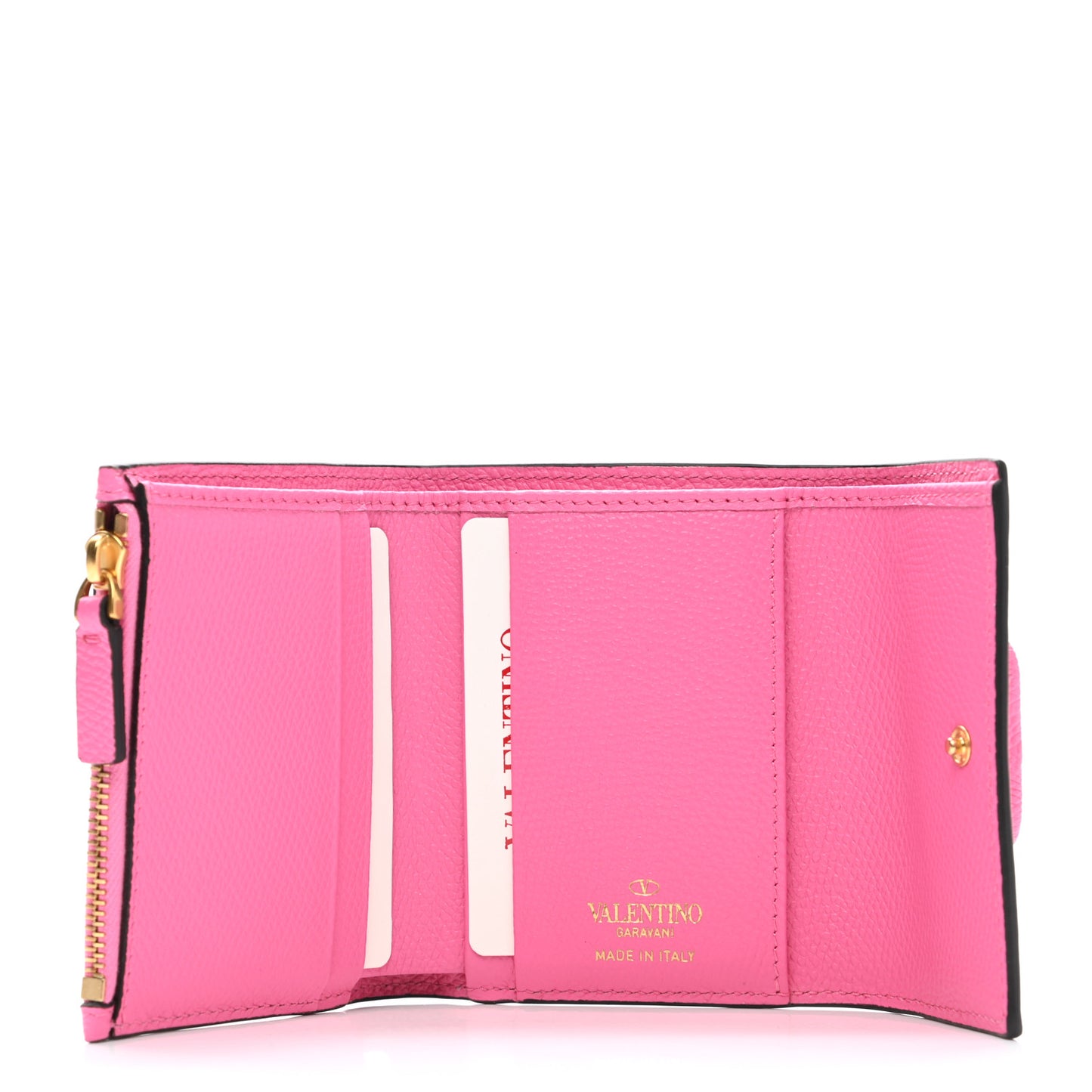 Grainy Calfskin VSling Compact Wallet Feminine Pink