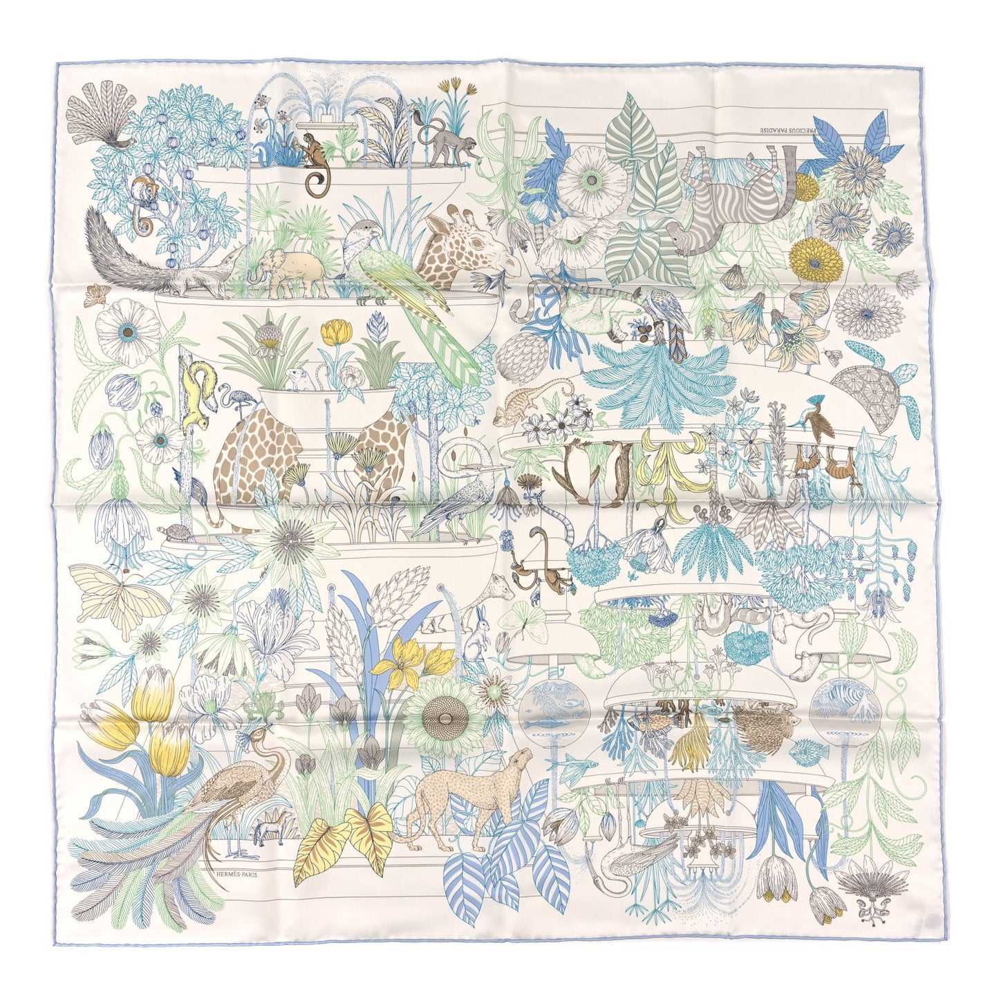 Silk Twill Precious Paradise Scarf 90 White Acqua Menthol