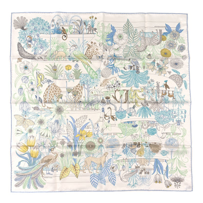 Hermes Silk Twill Precious Paradise Scarf 90 White Acqua Menthol 1 of 3