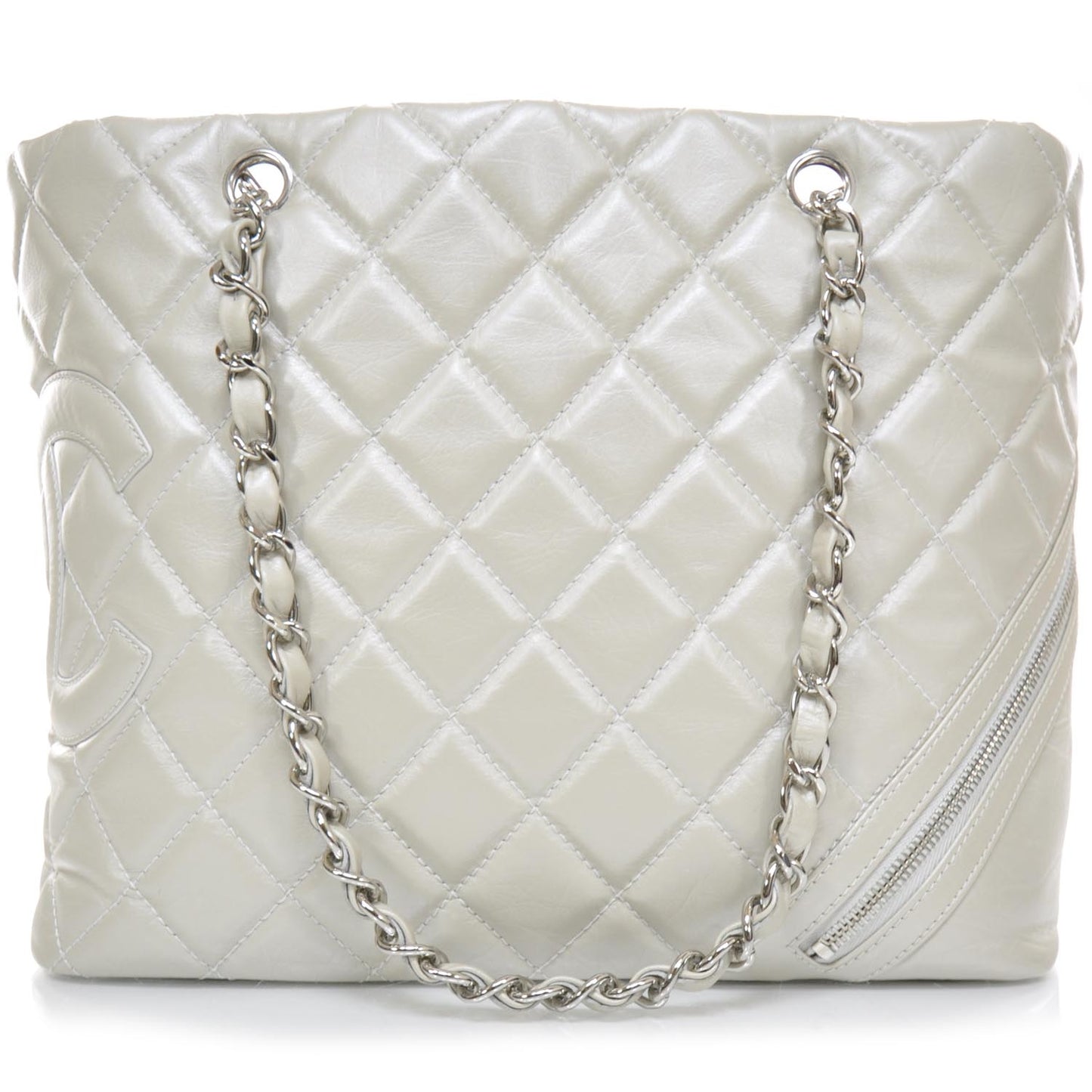 Leather Quilted Cotton Club Large Tote Light Silver