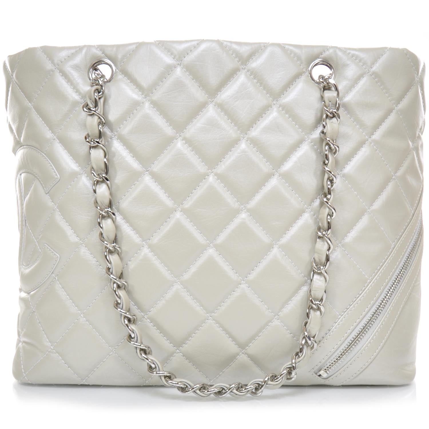 Chanel Leather Quilted Cotton Club Large Tote Light Silver 1 of 2
