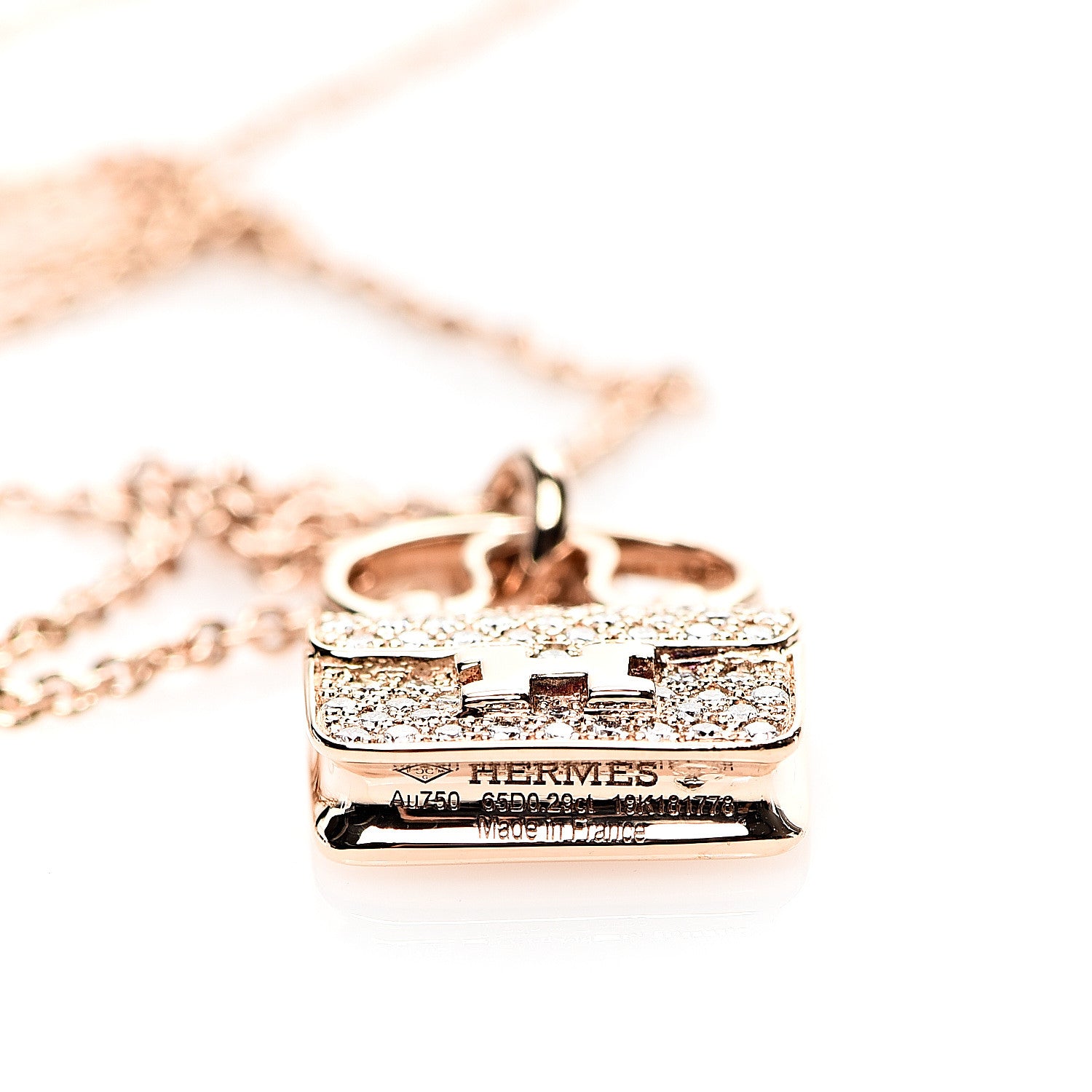 Hermes 18K Rose Gold Diamond Constance Amulette Pendant Necklace 3 of 4