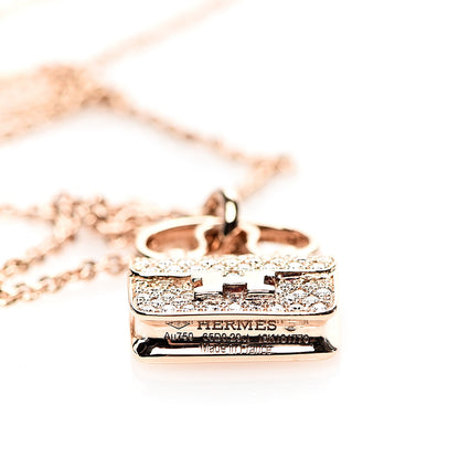 Hermes 18K Rose Gold Diamond Constance Amulette Pendant Necklace 3 of 4