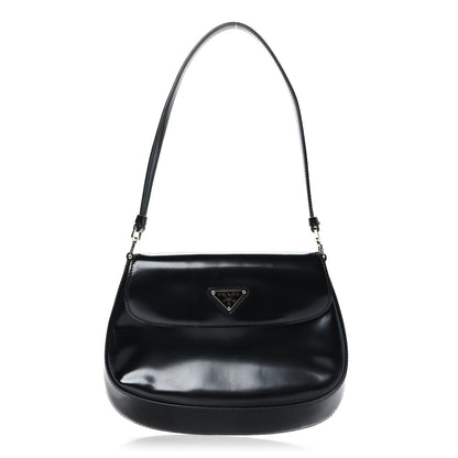 Prada Spazzolato Cleo Flap Shoulder Bag Black 2 of 8