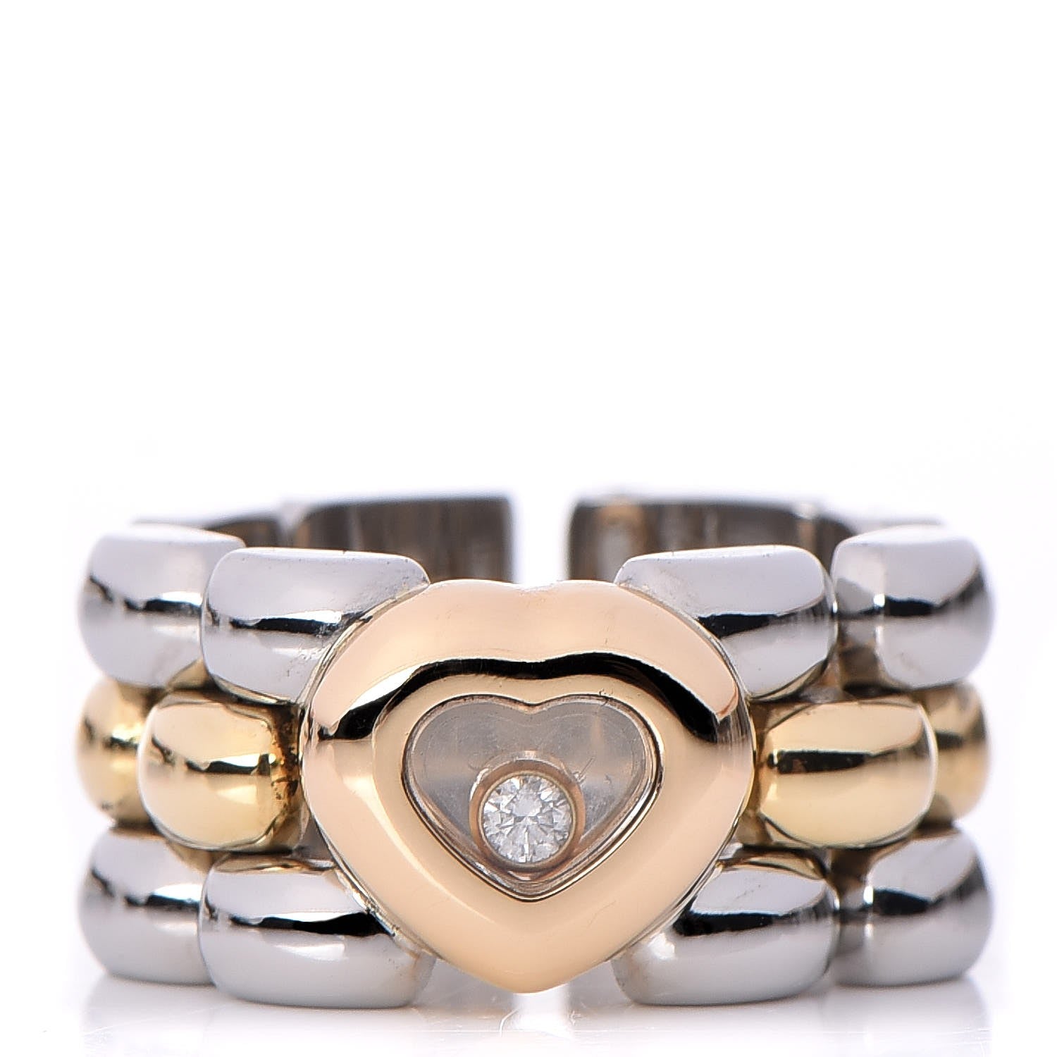 Chopard 18K Yellow Gold Stainless Steel Happy Diamonds Heart Ring 5.25 1 of 4
