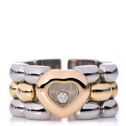 Chopard 18K Yellow Gold Stainless Steel Happy Diamonds Heart Ring 5.25 1 of 4