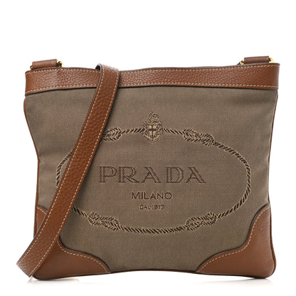Prada Jacquard Logo Small Flat Messenger Bag Corda Brandy 1 of 15