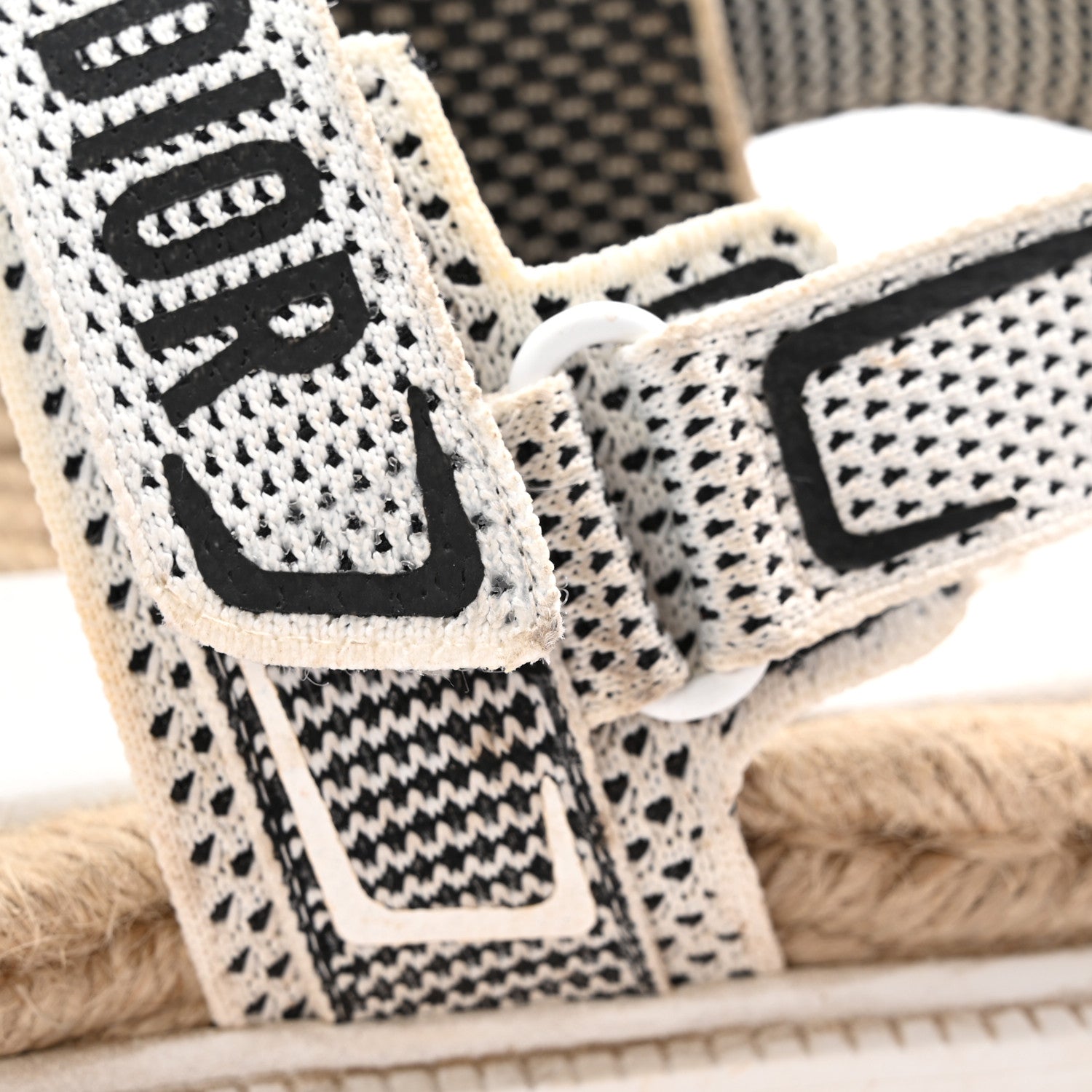 Christian Dior Technical Knit Jute Dioract 10mm Sandals 39.5 White Black 10 of 10