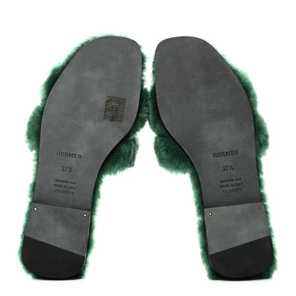 Hermes Woolskin Oran Sandals 37.5 Vert Anglais 7 of 10