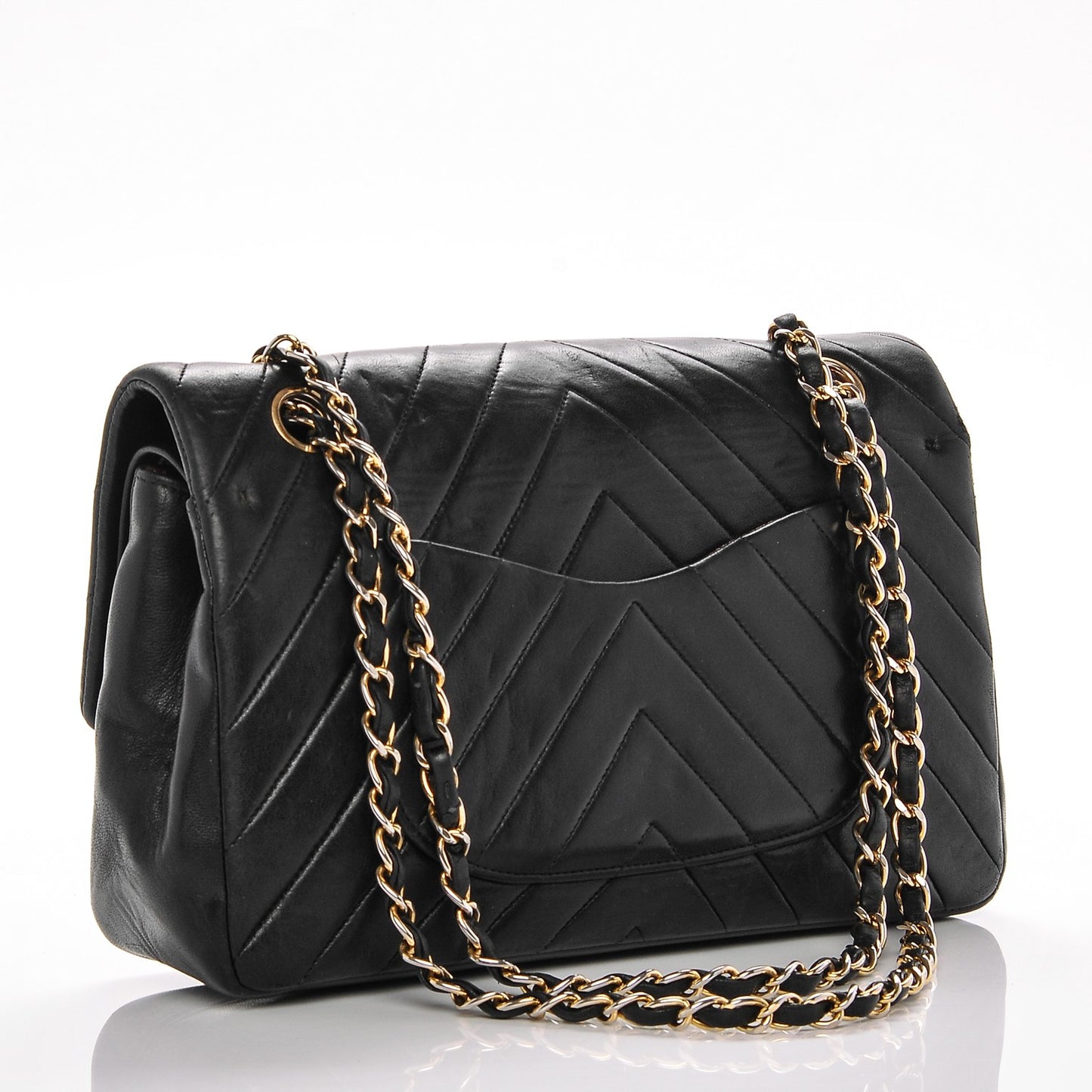 Lambskin Chevron Medium Double Flap Black