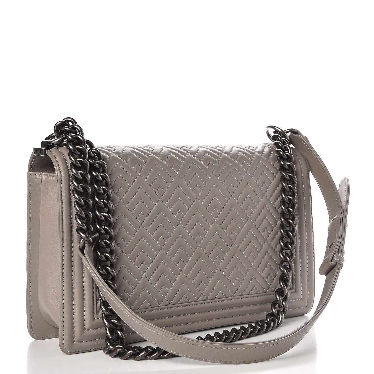 Lambskin Quilted New Medium Boy Flap Grey