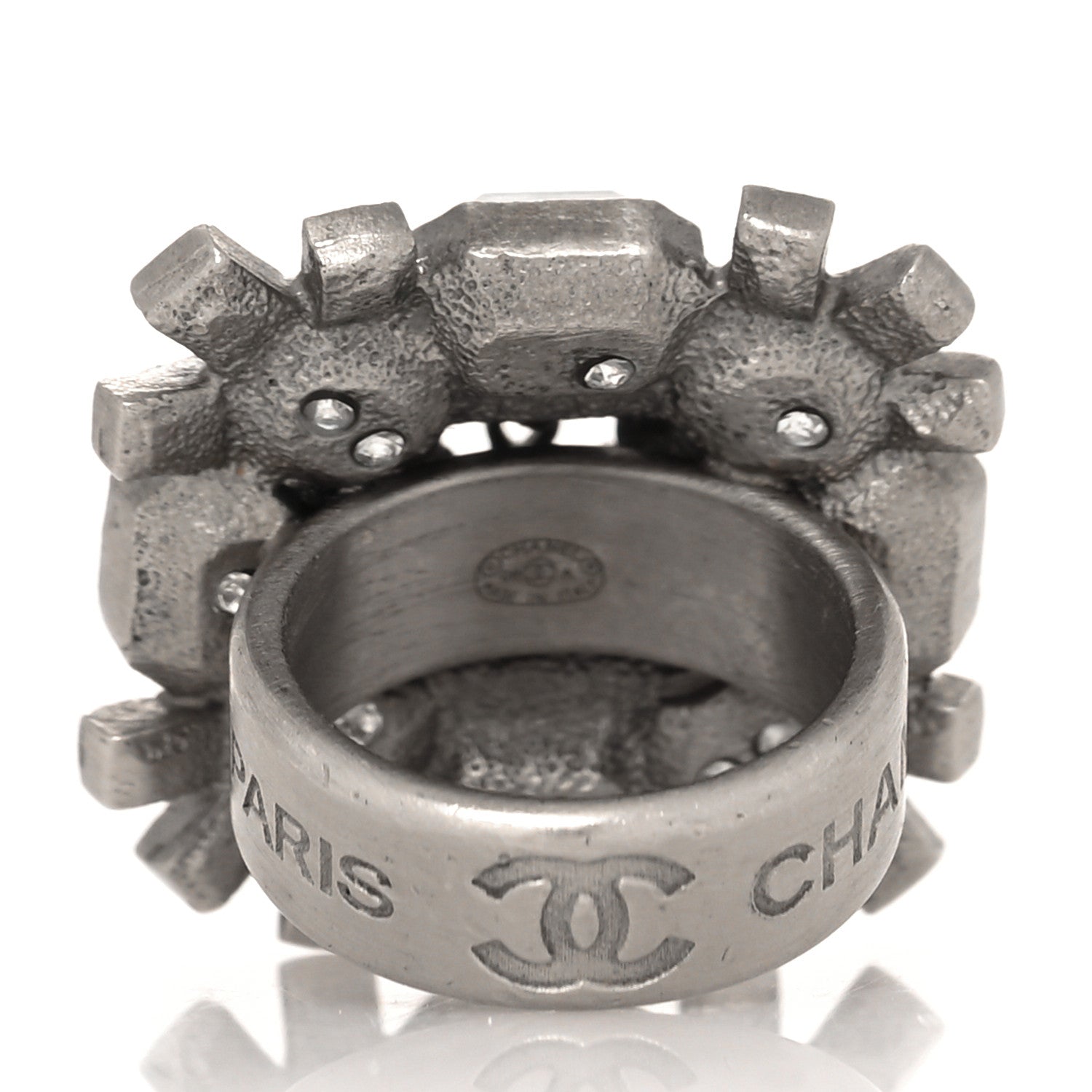 Chanel Baguette Crystal CC Ring 3.5 Silver 3 of 4