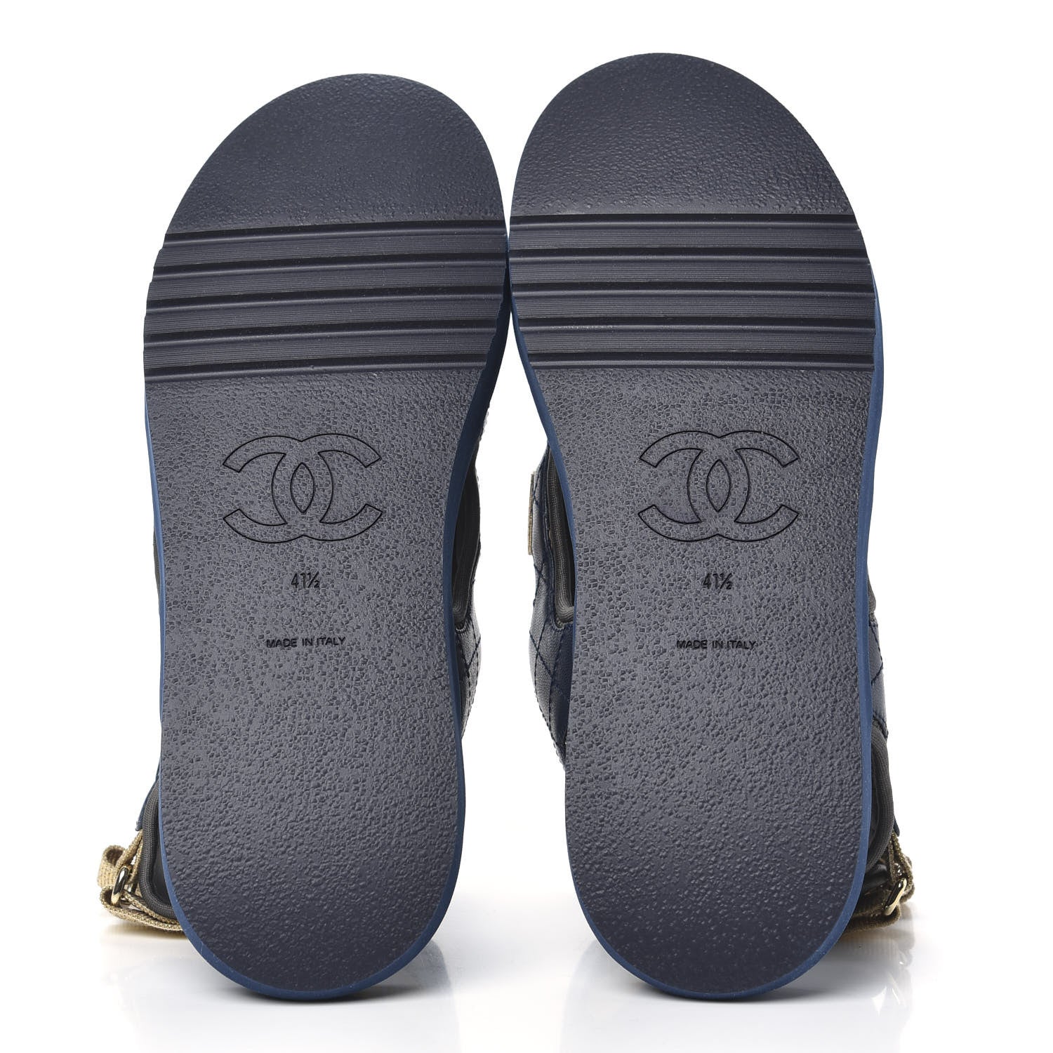 Chanel Goatskin Fabric Gladiator Sandals 41.5 Navy Blue Light Grey Yellow 5 of 9