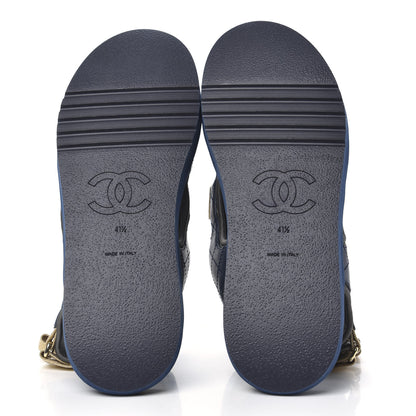 Chanel Goatskin Fabric Gladiator Sandals 41.5 Navy Blue Light Grey Yellow 5 of 9