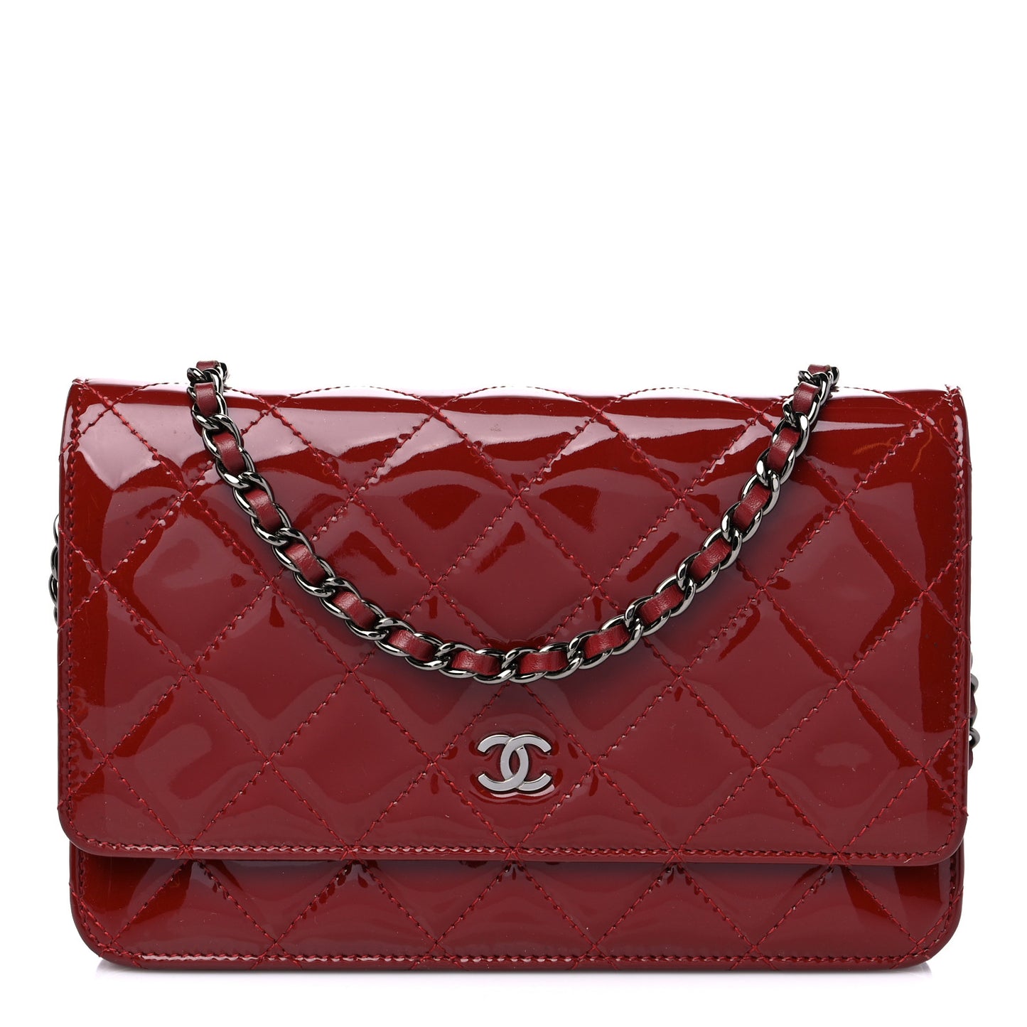 Patent Quilted Wallet On Chain WOC Red