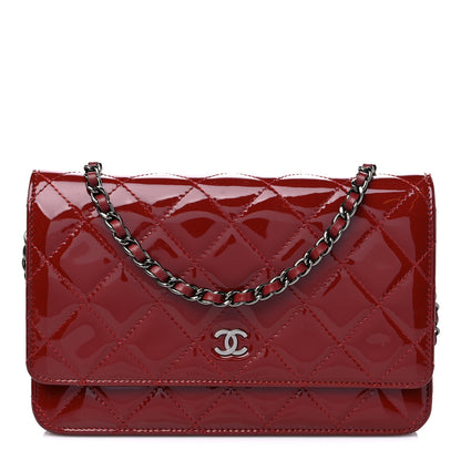 Chanel Patent Quilted Wallet On Chain WOC Red 1 of 12