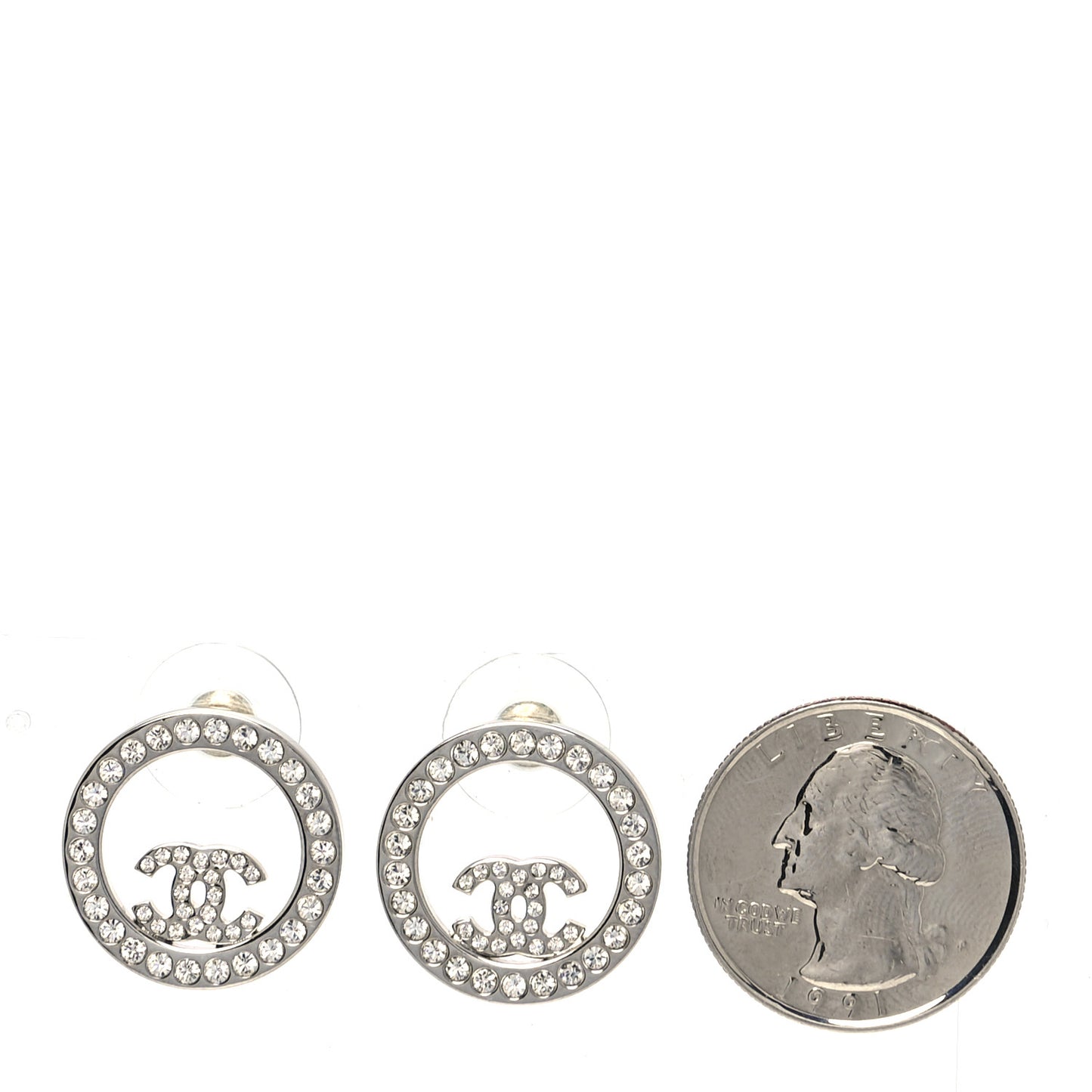 Crystal CC Round Earrings Silver