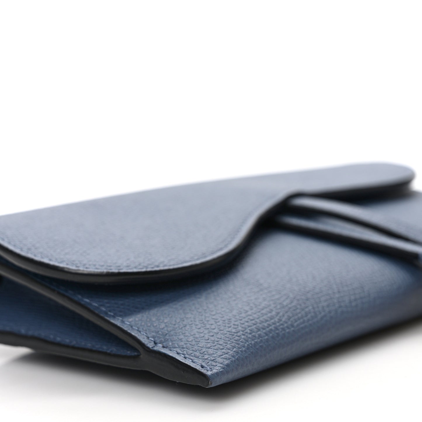 Grained Calfskin Saddle Chain Wallet Pouch Denim
