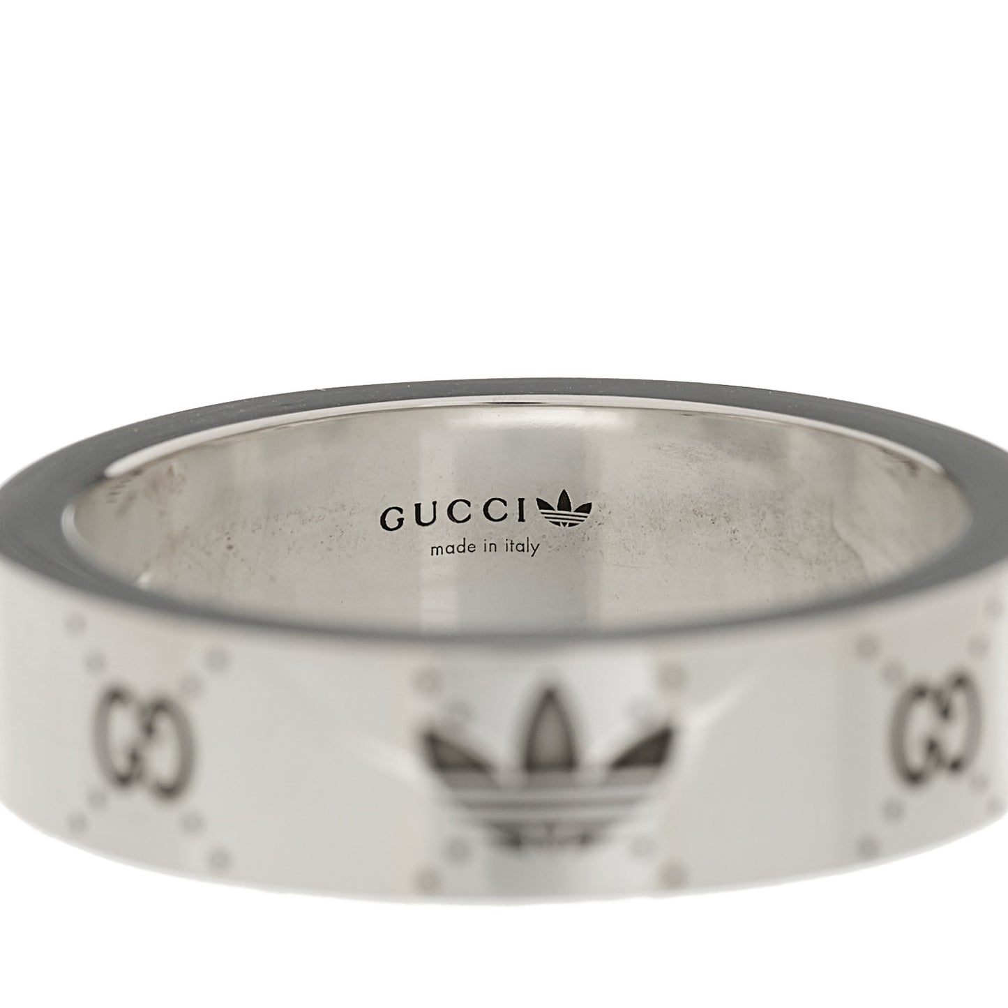 X ADIDAS Sterling Silver Trefoil GG Monogram Band Ring 63 10.5