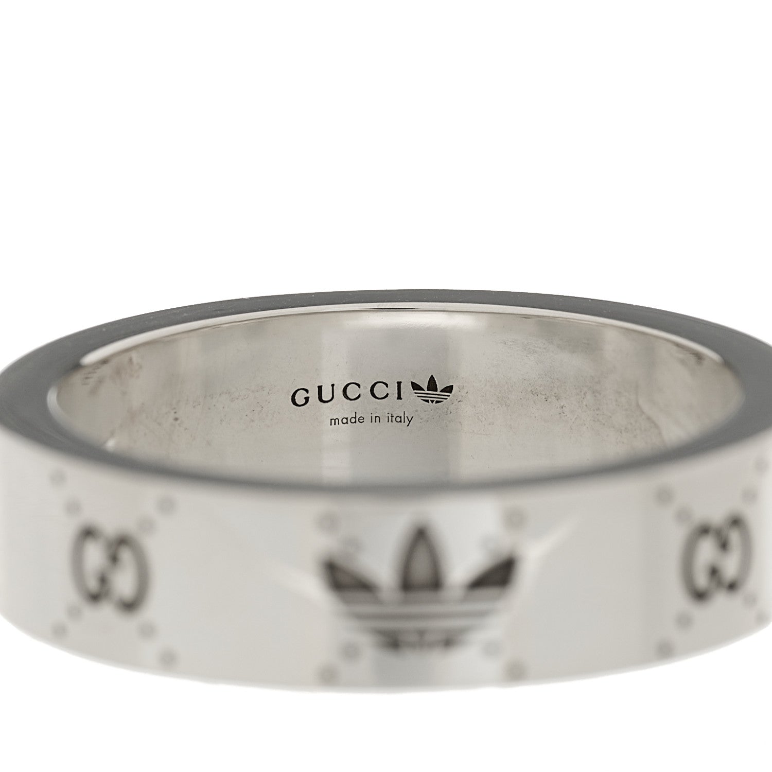 Gucci X ADIDAS Sterling Silver Trefoil GG Monogram Band Ring 63 10.5 6 of 7