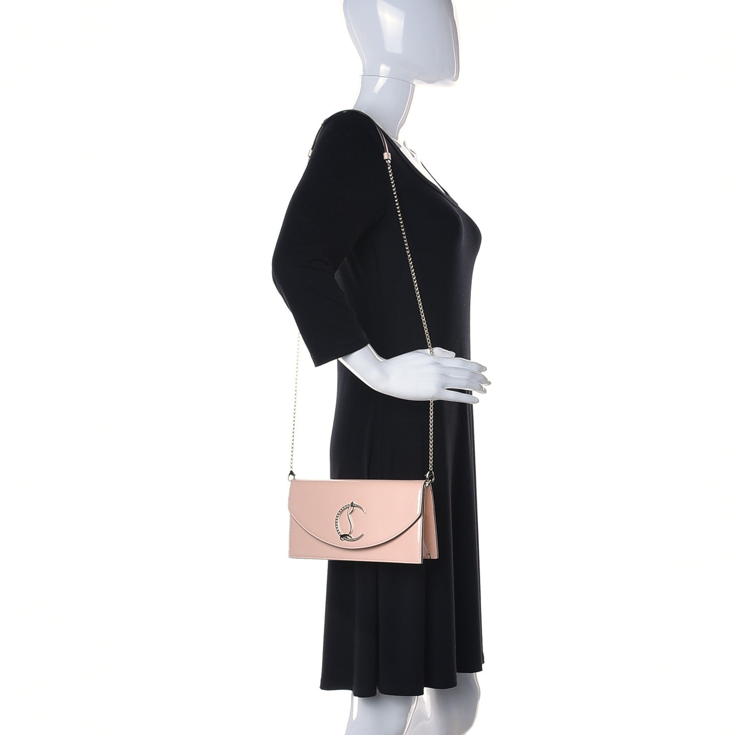 Patent Calfskin Loubi54 Crossbody Clutch Nude