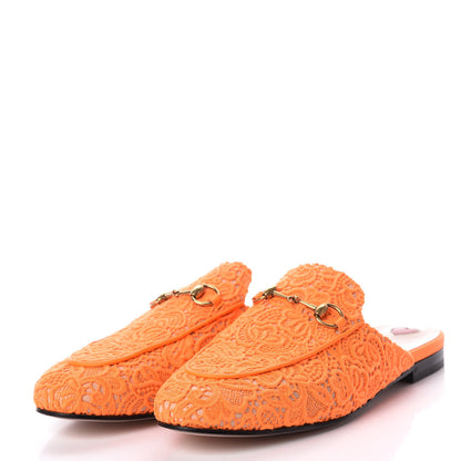 Gucci Lace Malaga Kid Womens Princetown Slippers 39.5 Orange Fluo Skin Rose 3 of 7