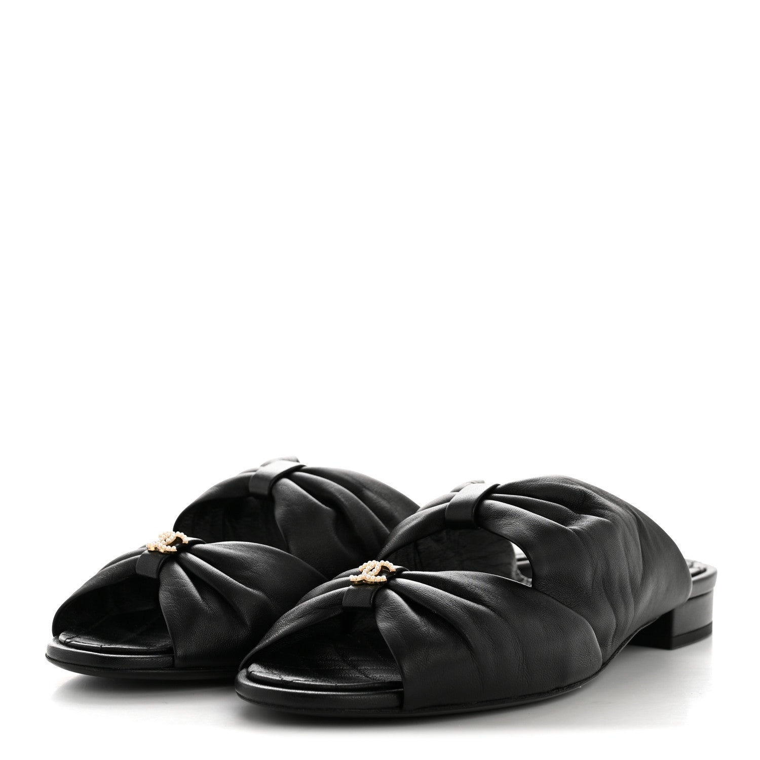 Chanel Lambskin Pearl Bow CC Flat Sandals 39 Black 4 of 10