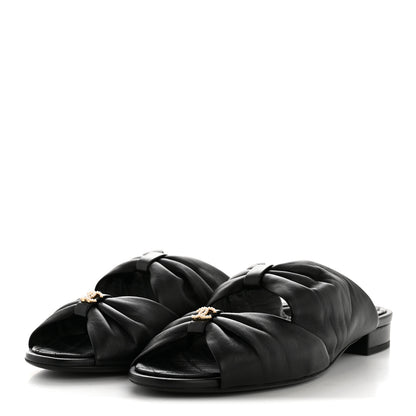 Chanel Lambskin Pearl Bow CC Flat Sandals 39 Black 4 of 10