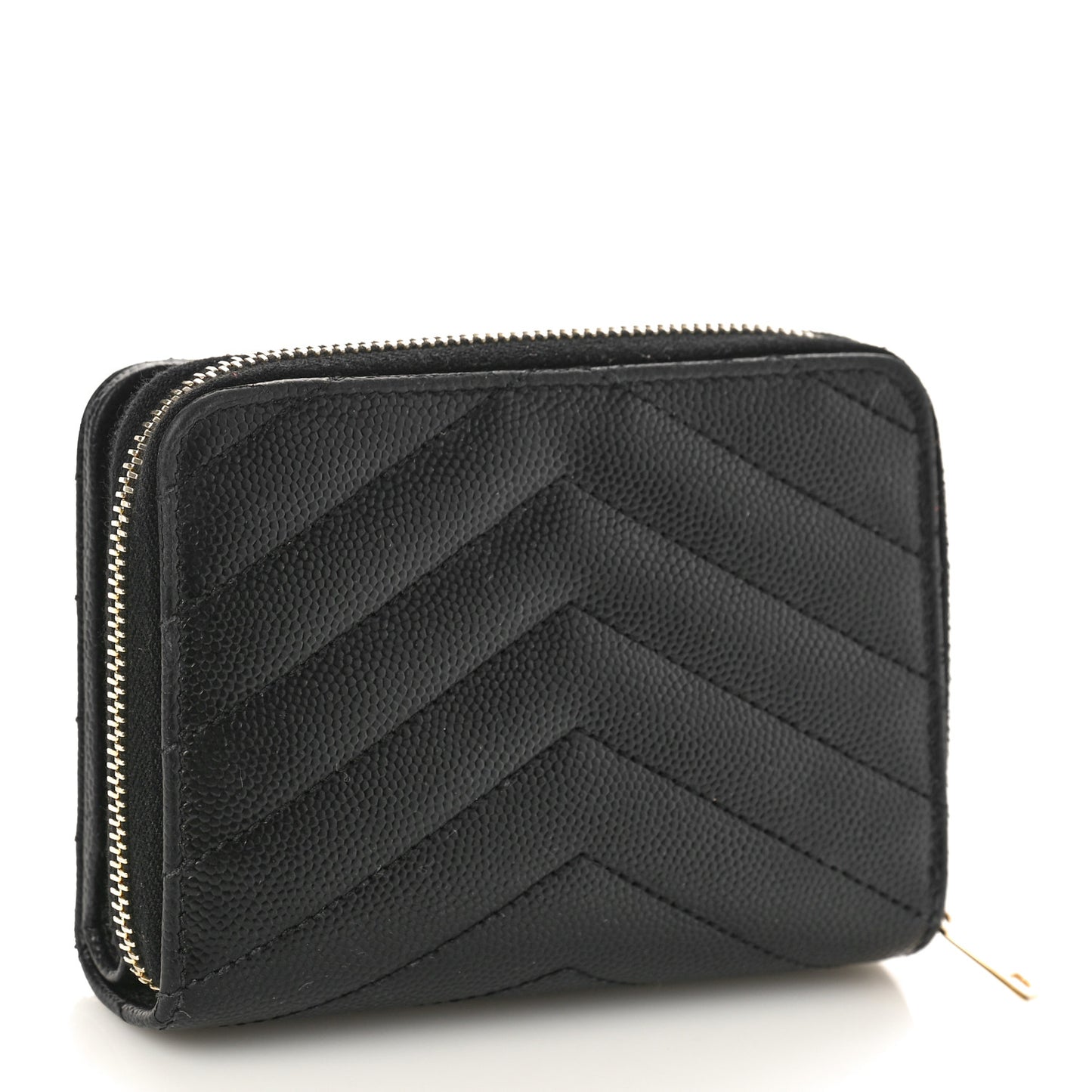 Grain De Poudre Matelasse Chevron Monogram Compact Zip Around Wallet Black