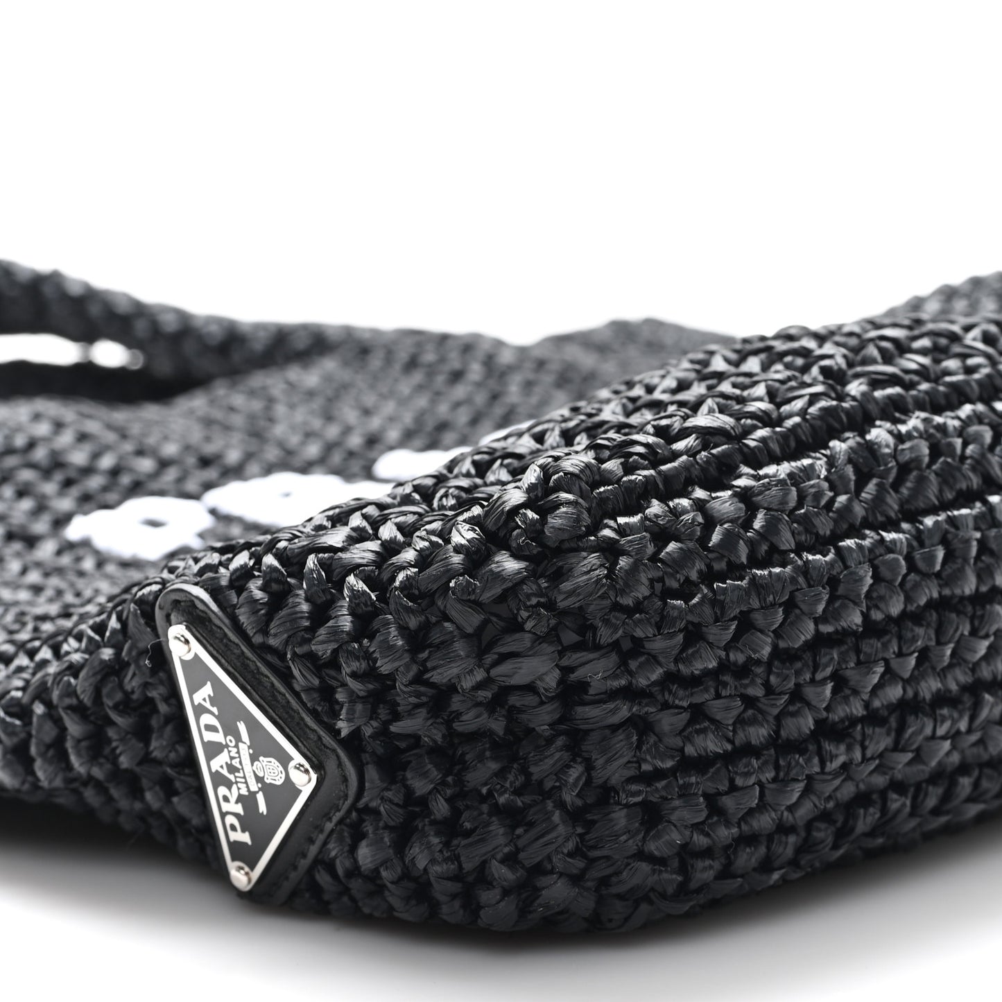 Yarn Raffia Effect Crochet Small Logo Tote Black