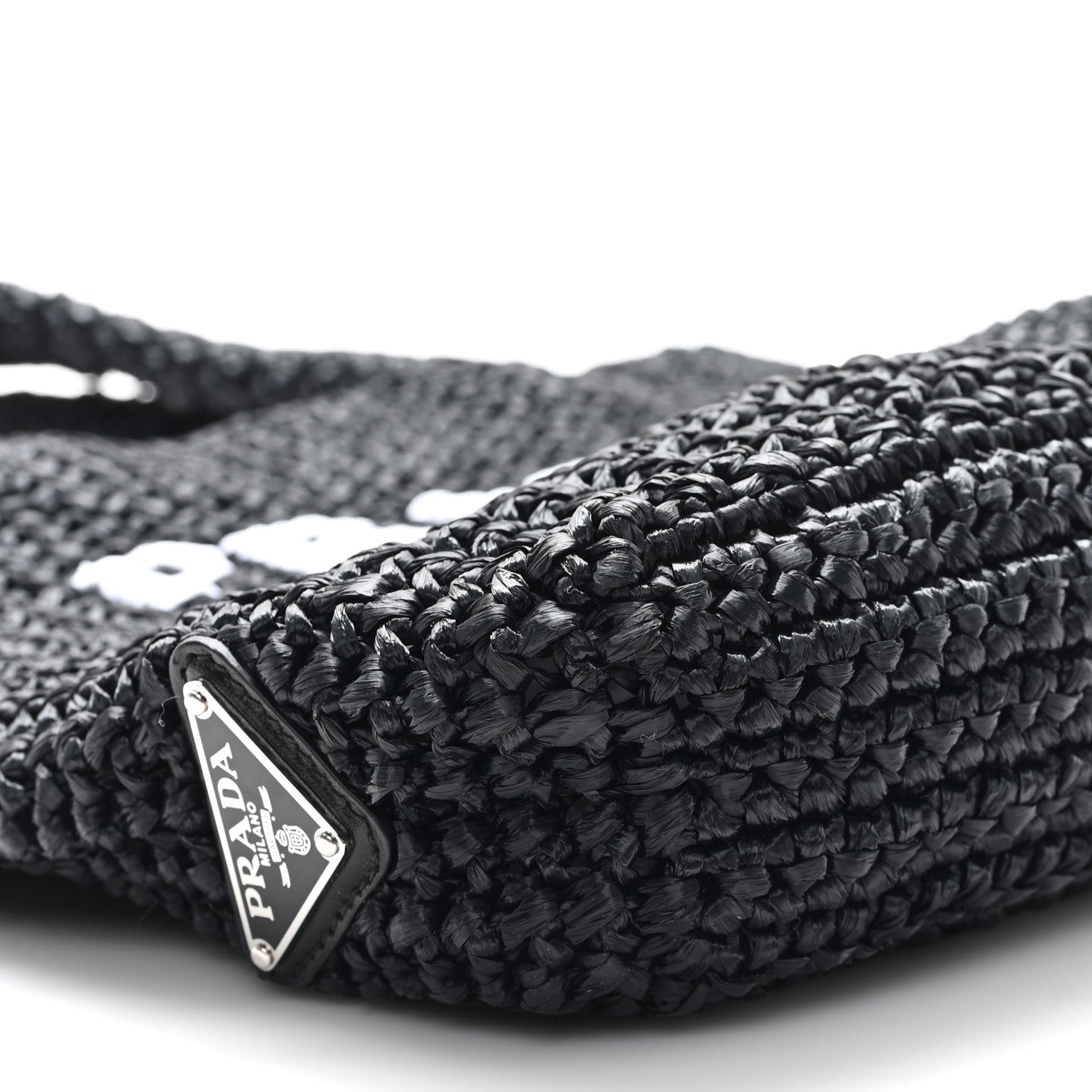 Prada Yarn Raffia Effect Crochet Small Logo Tote Black 8 of 9