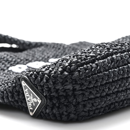 Prada Yarn Raffia Effect Crochet Small Logo Tote Black 8 of 9