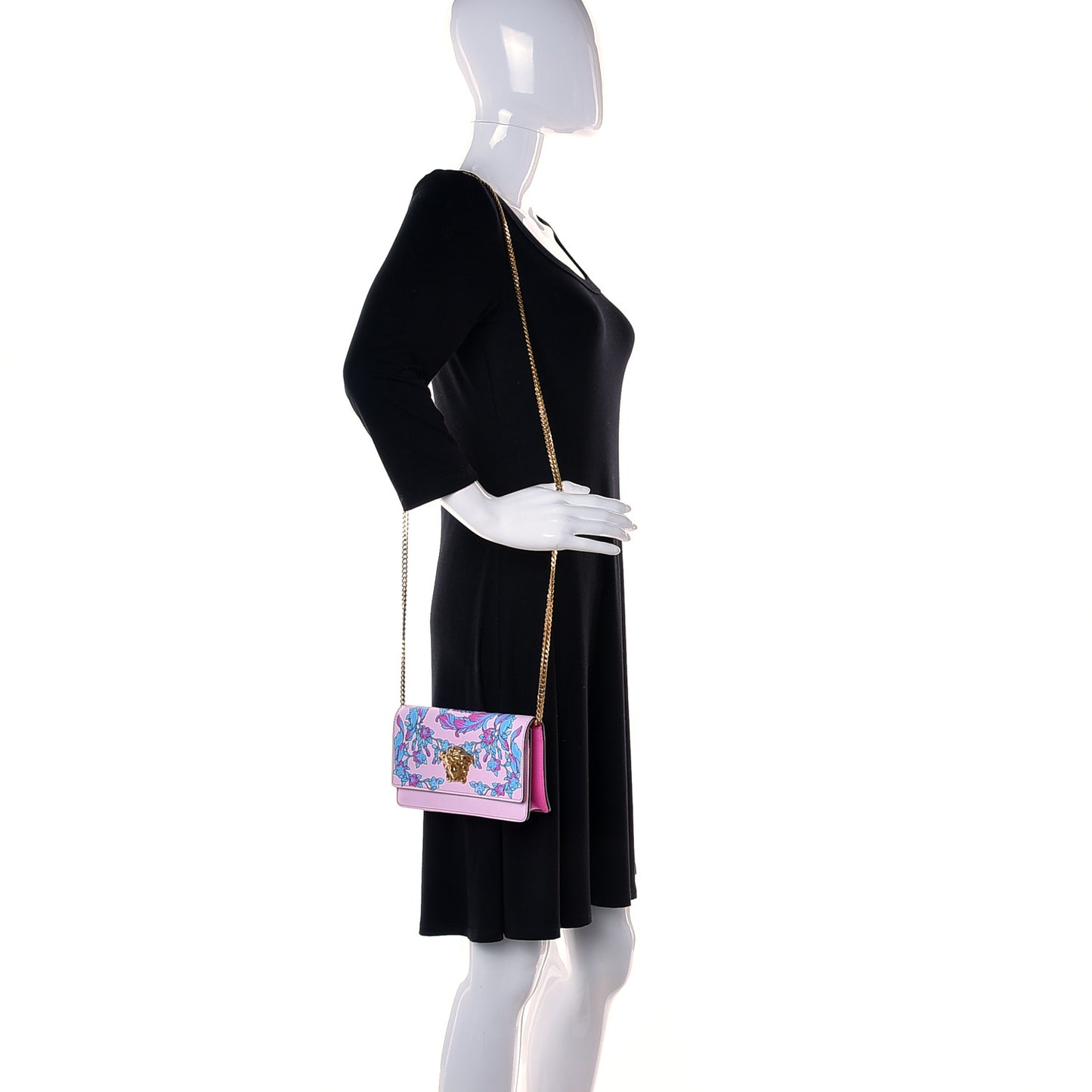 Calfskin Technicolor Baroque Print Medusa Wallet on Chain Crossbody Multicolor
