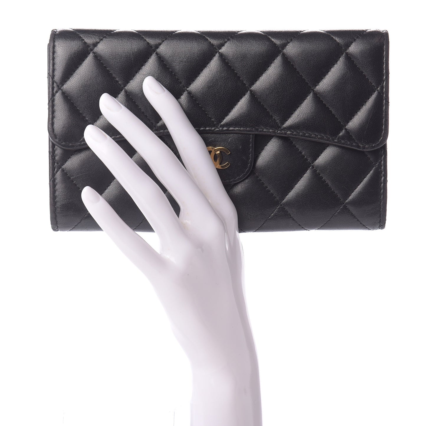 Lambskin Quilted Large Flap Wallet Black