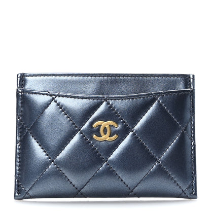 Chanel Metallic Lambskin Quilted Card Holder Dark Blue 1 of 10