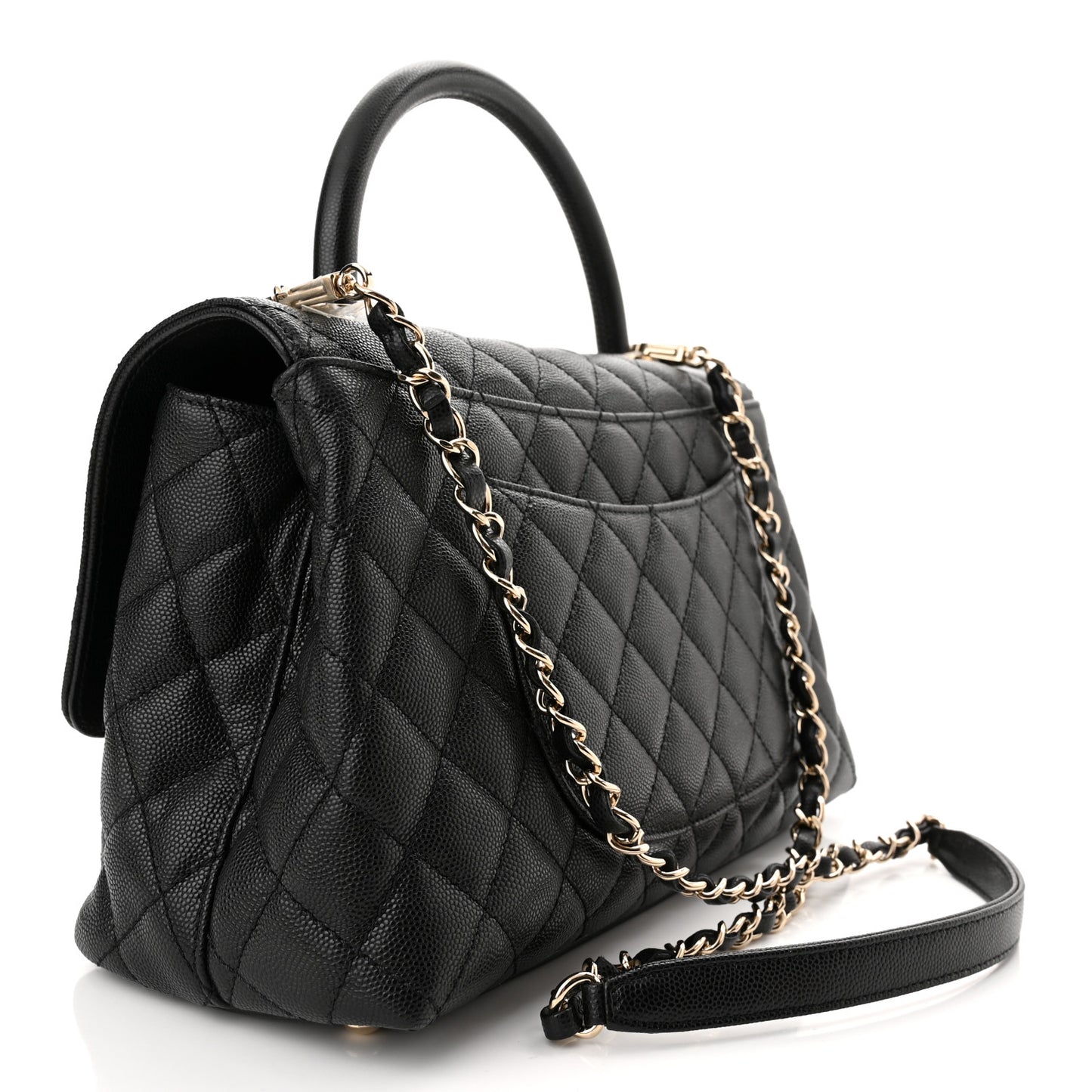Caviar Quilted Small Coco Handle Flap Black