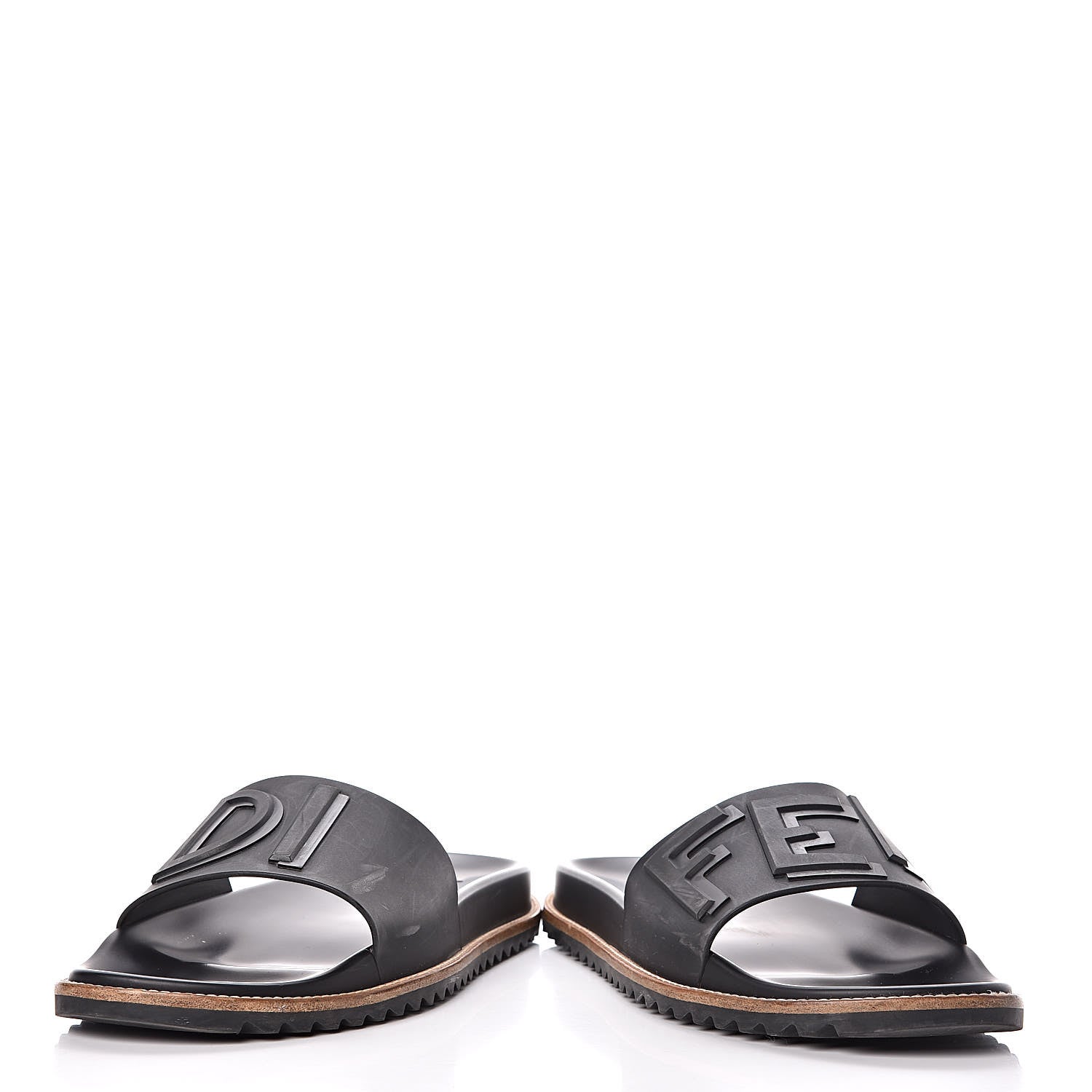 Fendi Rubber Raised Logo Slide Sandals 10 Black 6 of 12