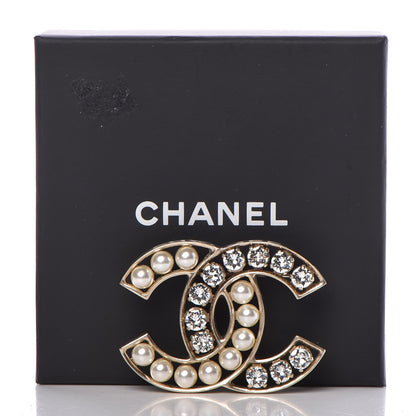Chanel Pearl Crystal CC Brooch Gold 6 of 6