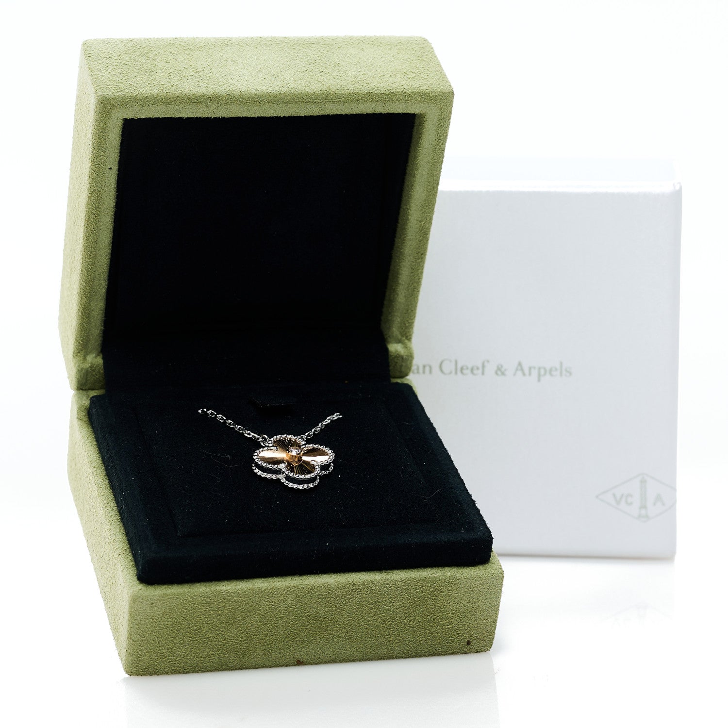 Van Cleef & Arpels 18K White Rose Gold Diamond Guilloche Vintage Alhambra Pendant Necklace 5 of 6